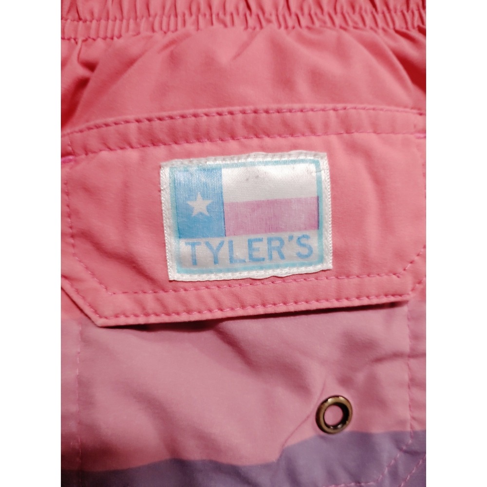 Tylers Youth Medium Swim Trunks Pink Purple Blue Striped Board Shorts Texas Logo - Picture 8 of 8